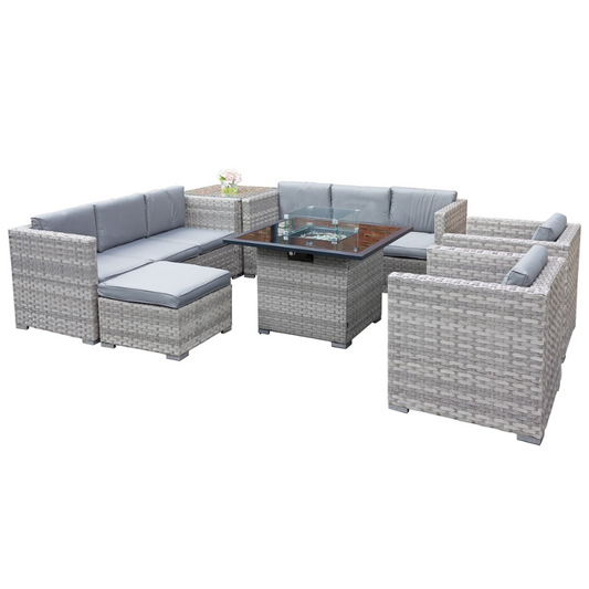 Malta XS Rattan 9 Seat U-Shape Firepit Set in Dove Grey