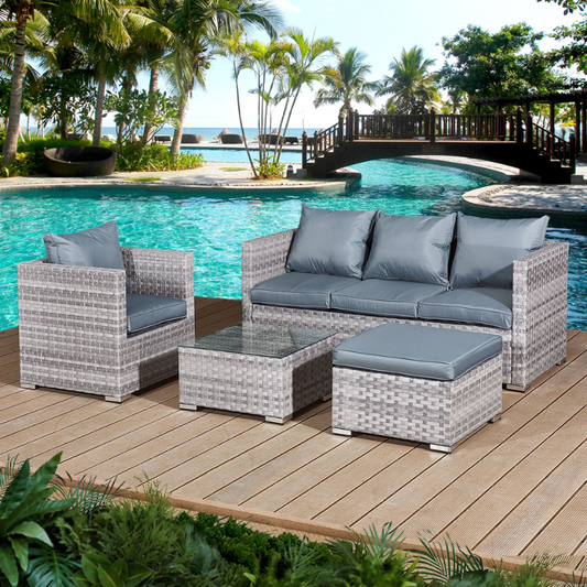 Acorn Rattan 5 Seat Lounge Sofa Set in Dove Grey with Grey Cushions