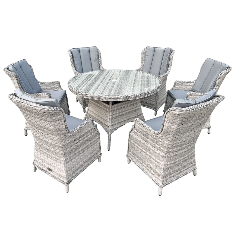 Knightsbridge XL Rattan 6 Seat Dining Set in Dove Grey