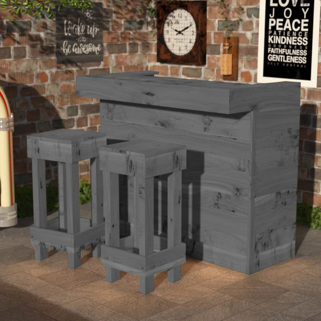 Rustic Wooden Bar & Bar Stools Set (Includes LED's)