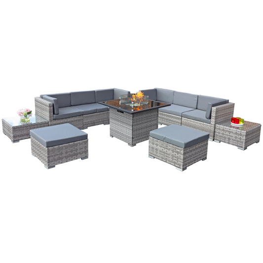 Trinidad Deluxe Rattan 8 Seat Firepit Modular Set in Dove Grey