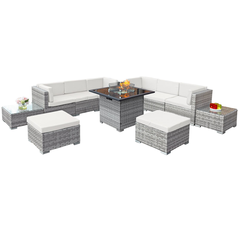 Trinidad Deluxe Rattan 8 Seat Firepit Modular Set in Dove Grey