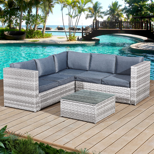 Acorn Rattan 5 Seat Corner Sofa Set in Dove Grey