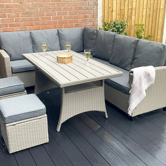 York 8 Seat Grey Rattan Corner Sofa Dining Set
