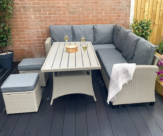 York 8 Seat Grey Rattan Corner Sofa Dining Set