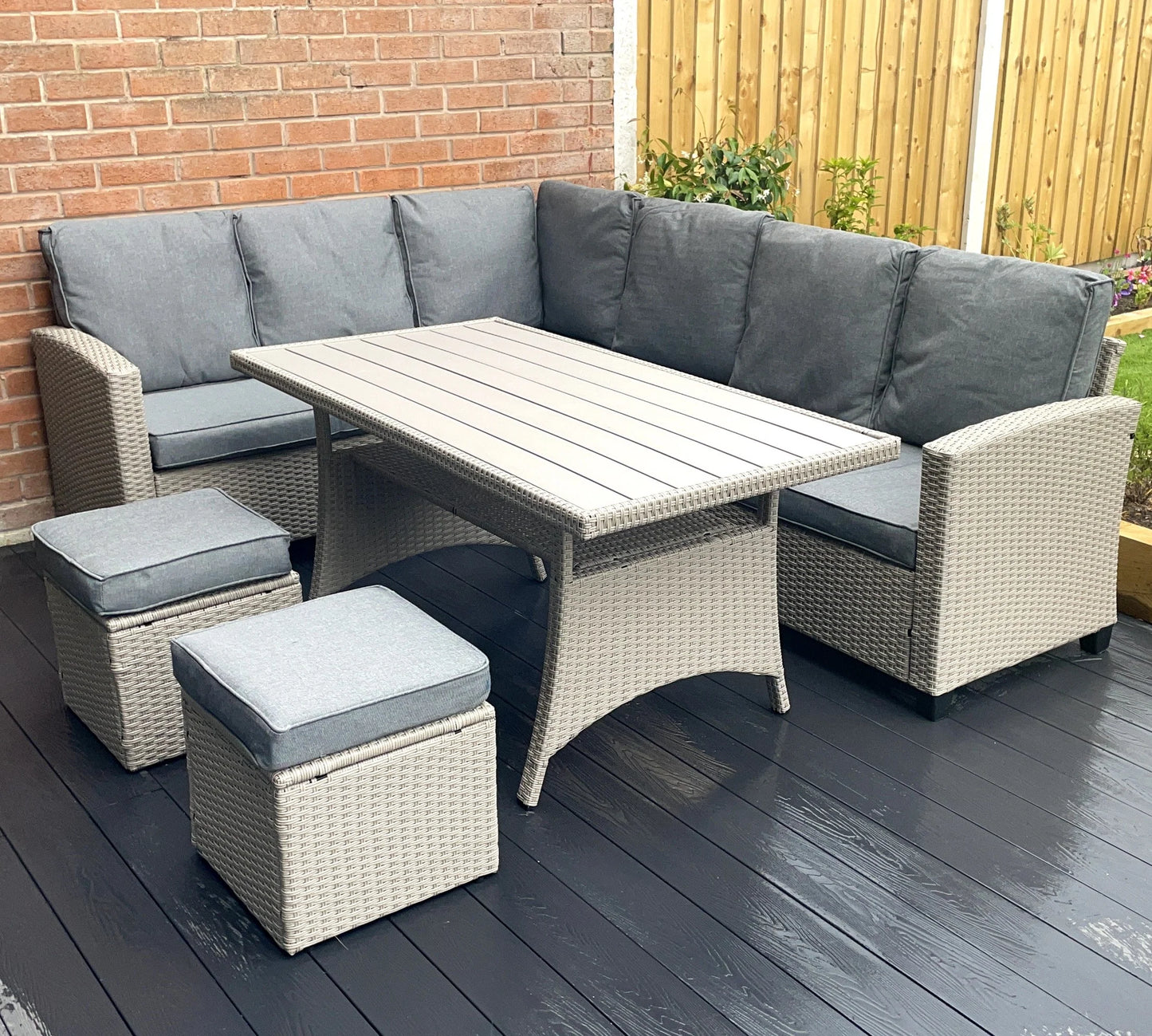 York 8 Seat Grey Rattan Corner Sofa Dining Set