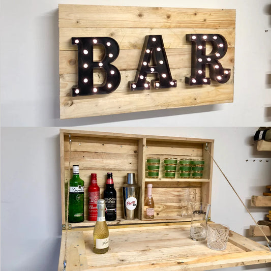 Rustic Wooden Drop Down Bar (Including Light-Up Sign)