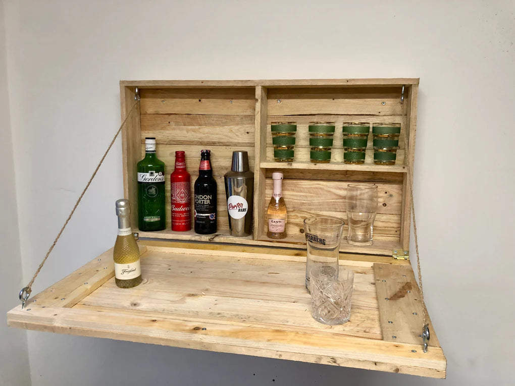 Rustic Wooden Drop Down Bar (Including Light-Up Sign)