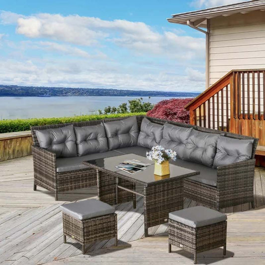 8-Seater Rattan Garden Furniture Set - Grey