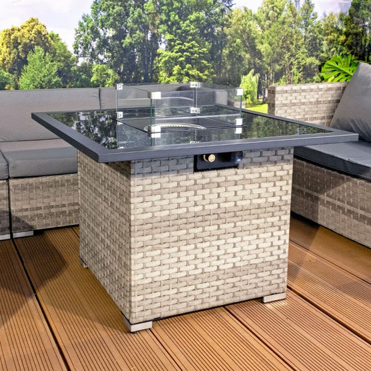 Cancun Rattan Square Gas Firepit Table in Dove Grey