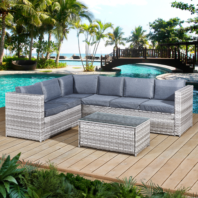 Acorn Rattan 6 Seat Corner Sofa Set in Dove Grey